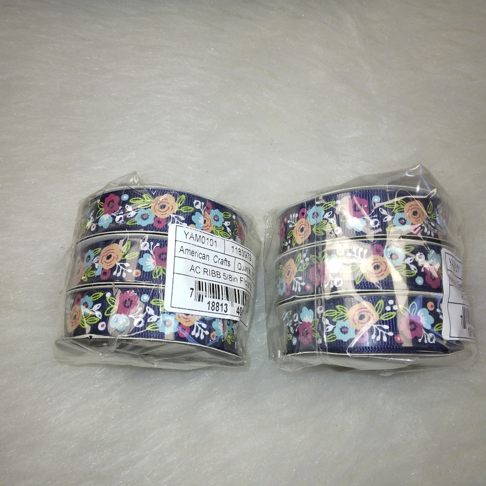RIBBON 6 spools, 4 yards each, American Crafts 5/8 inch floral GG